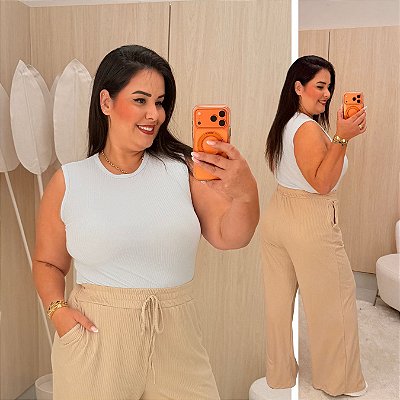 Blusa Canelada Juliete Branco Plus Size