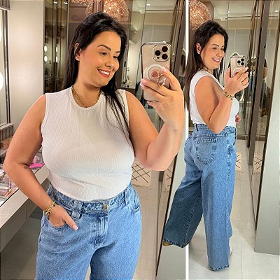 Blusa Canelada Juliete Branco Plus Size