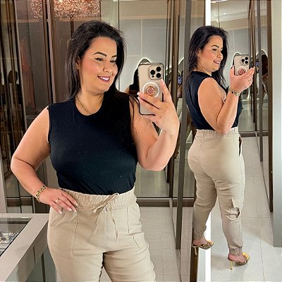 Blusa Canelada Juliete Preto Plus Size