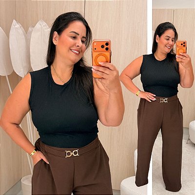 Blusa Canelada Juliete Preto Plus Size