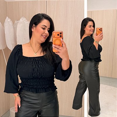 Cropped Elastex Manga Ive Preto Plus Size
