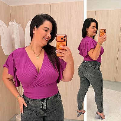 Cropped Canelado Aline Fucsia Plus Size