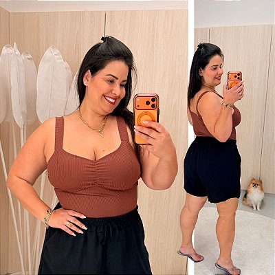 Alcinha Canelada Marrom Plus Size