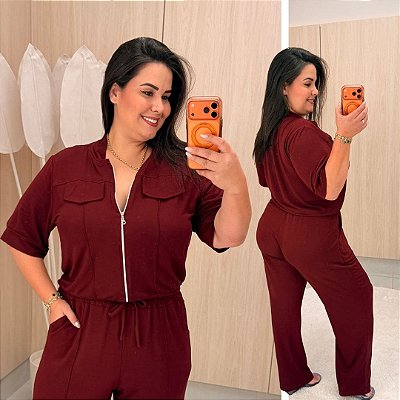 Conjunto Alice Moletinho Ziper Vinho Plus Size