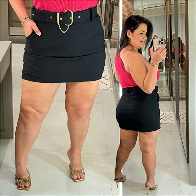 Short Saia Talita Malha Pop Preto Plus Size