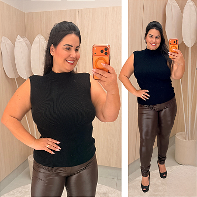 Blusa Alana Garrafinha Modal Preto Plus Size