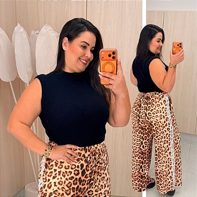 Blusa Alana Garrafinha Modal Preto Plus Size