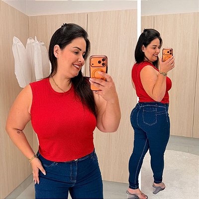 Blusa Canelada Juliete Vermelho Plus Size