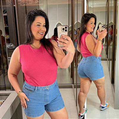 Blusa Canelada Juliete Pink Plus Size