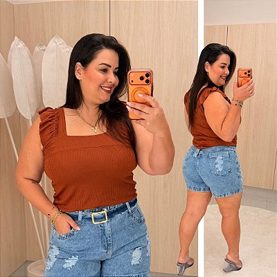 Regata Canelada Terra Cota Plus Size