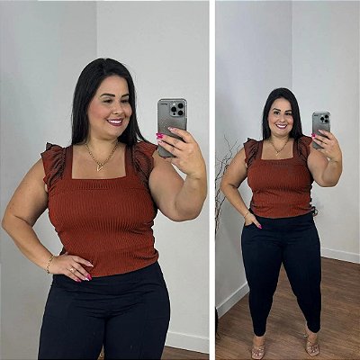 Regata Canelada Terra Cota Plus Size