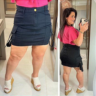 Saia Jeans Awa Maria Preto Cargo Plus Size