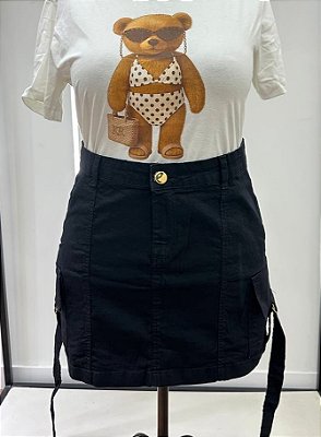 Saia Jeans Awa Maria Preto Cargo Plus Size