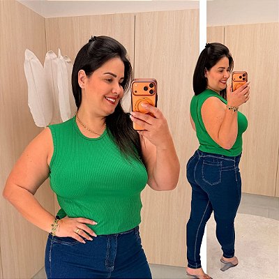 Blusa Canelada Juliete Verde Plus Size