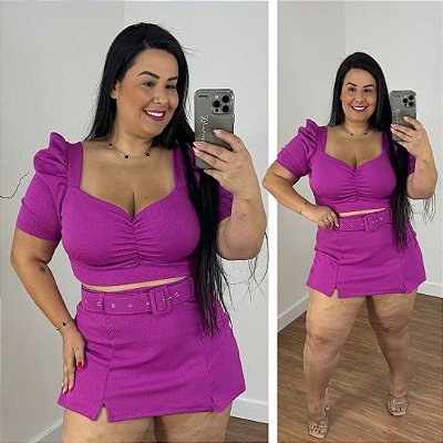 Conjunto Short Saia Ligia Fúcsia Plus Size