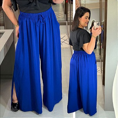 Calça Pantalona Cós Duplo Azul Royal Plus Size