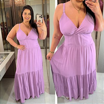 Vestido Alça Farm Lilás Plus Size