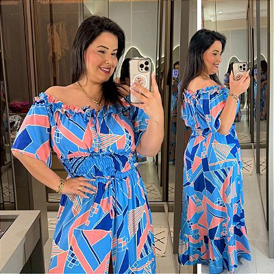 Conjunto Cindy Estampado Azul Claro Plus Size