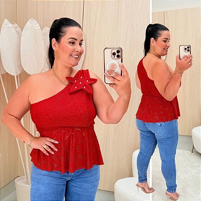 Blusa Bata Estrela Suzi Vermelha Plus Size
