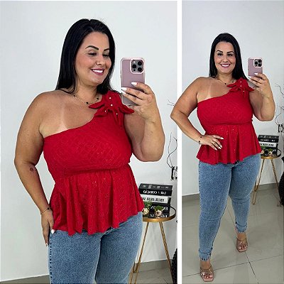 Blusa Bata Estrela Suzi Vermelha Plus Size