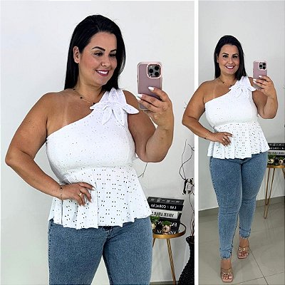 Blusa Bata Estrela Suzi Branco Plus Size