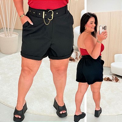 Short Alfaiataria Francine Preto Plus Size