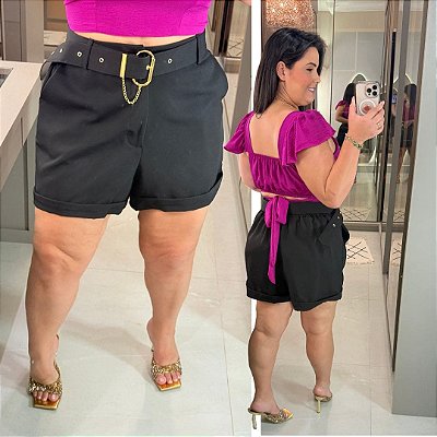 Short Alfaiataria Francine Preto Plus Size
