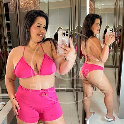 Biquíni com Short Perla Liso Pink Plus Size