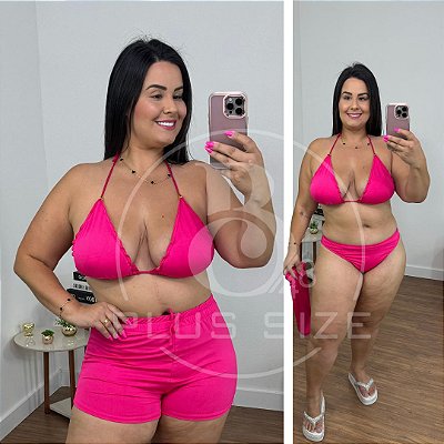 Biquíni com Short Perla Liso Pink Plus Size