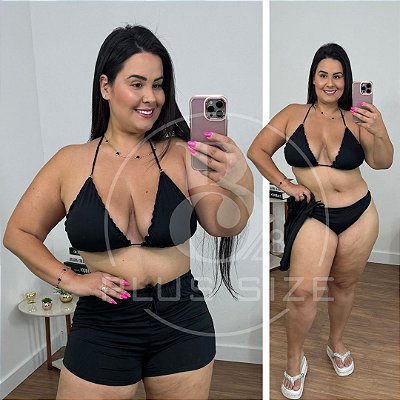 Biquíni com Short Perla Liso Preto Plus Size