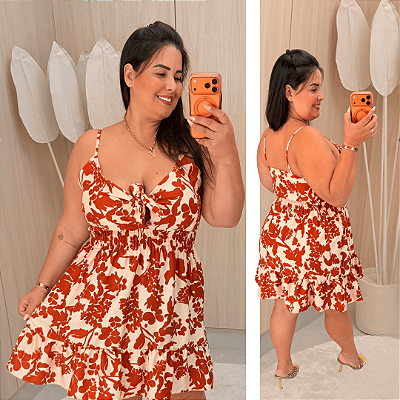 Vestido Susan Bege Estampado Terra Cota Plus Size