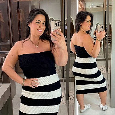 Vestido Modal Preto Listra Plus Size