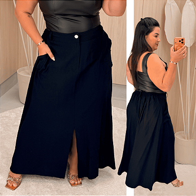 Saia Longa Daniela Preta Plus Size