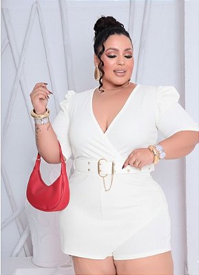 Macaquinho Transpassado Cecília Branco Plus Size