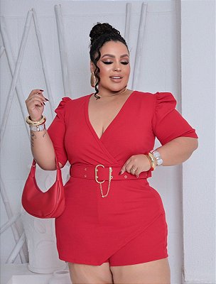 Macaquinho Transpassado Cecília Vermelho Plus Size