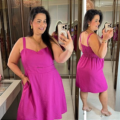 Vestido Curto Hadassa Fúcsia Plus Size