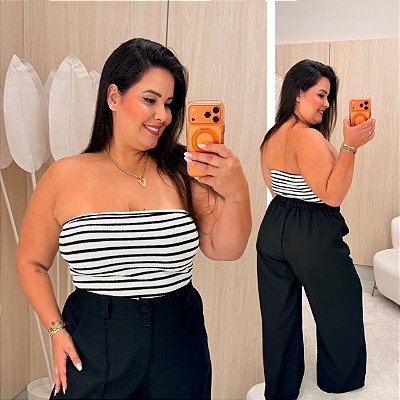 Top Faixa Lupita Listra Preta Plus Size