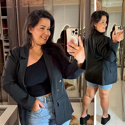Blazer Max Célia Preto Plus Size
