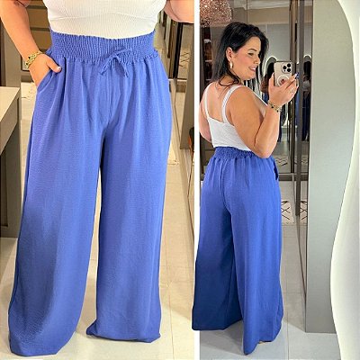Calça Pantalona Sueli Azul Jeans Plus Size