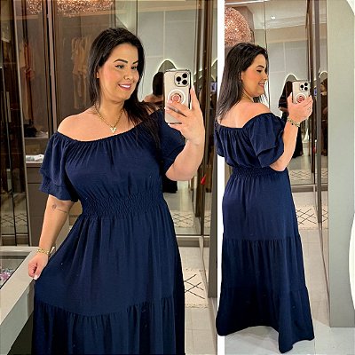 Vestido Ciganinha Mali Azul Marinho Plus Size