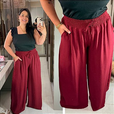Calça Pantalona Sueli Marsala Plus Size
