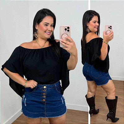 Blusa Ciganinha Luciana Preta Plus Size
