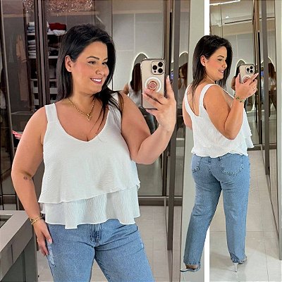 Blusa Regata Babado Lana Off Plus Size