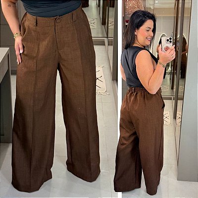 Pantalona Linhão Jussara Marrom Plus Size