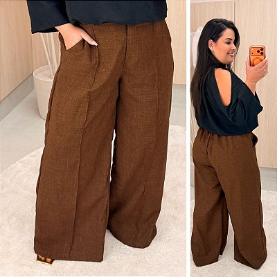 Pantalona Linhão Jussara Marrom Plus Size