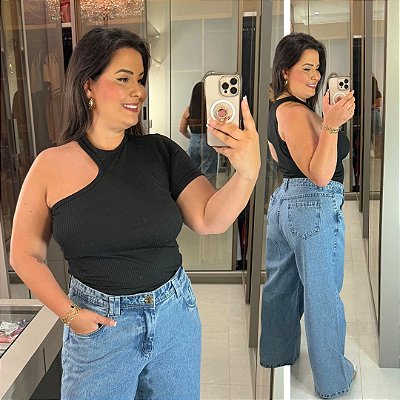 Blusa Canelada Nula Preta Plus Size