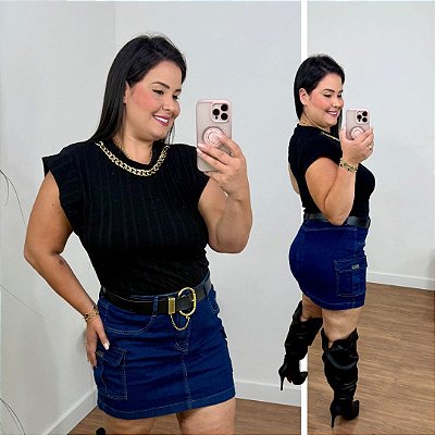 Blusa Evelin Corrente Preta Plus Size