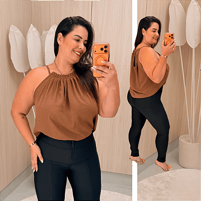 Blusa Gola Duna Marrom Plus Size