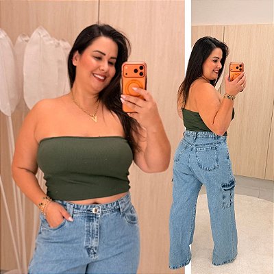 Top Faixa Lupita Verde Militar Plus Size