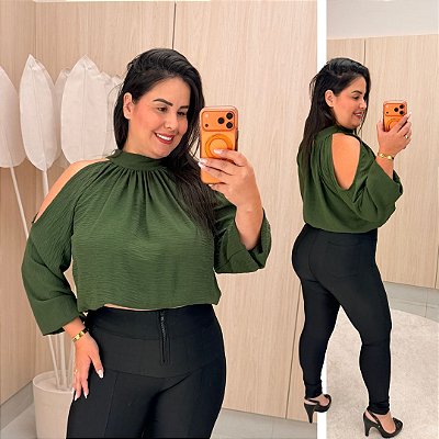 Blusa Manga Reina Verde Militar Plus Size